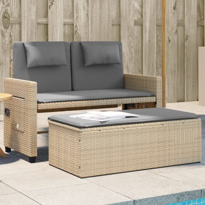 Banc inclinable de jardin avec coussins beige résine tressée – Image 1