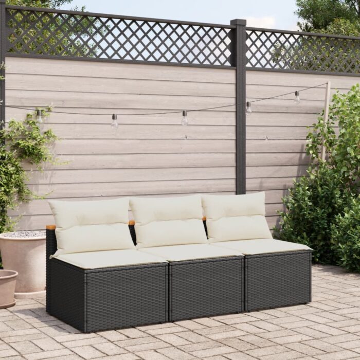 Canapés de jardin sans accoudoirs avec coussins 2 pcs noir – Image 1