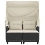 Canapé de jardin 2 places avec auvent et tabourets noir rotin – Image 3