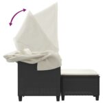 Canapé de jardin 2 places avec auvent et tabourets noir rotin – Image 6