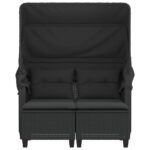 Canapé de jardin 2 places avec auvent et tabourets noir rotin – Image 3