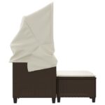 Canapé de jardin 2 places avec auvent et tabourets marron rotin – Image 4