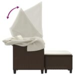 Canapé de jardin 2 places avec auvent et tabourets marron rotin – Image 6