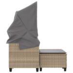 Canapé de jardin 2 places avec auvent et tabourets beige rotin – Image 4