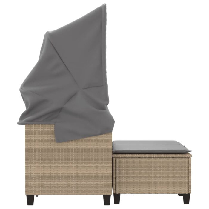 Canapé de jardin 2 places avec auvent et tabourets beige rotin – Image 4