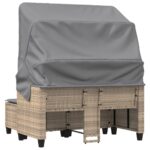 Canapé de jardin 2 places avec auvent et tabourets beige rotin – Image 5