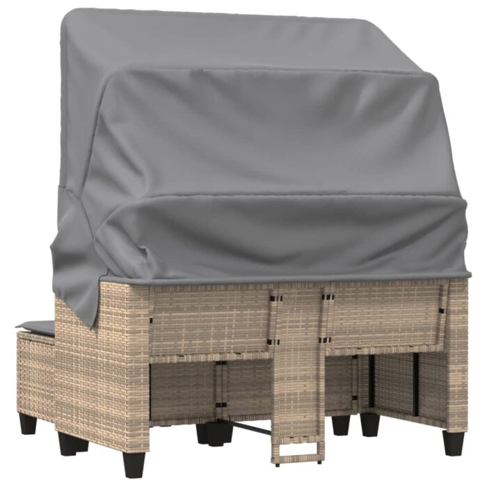 Canapé de jardin 2 places avec auvent et tabourets beige rotin – Image 5
