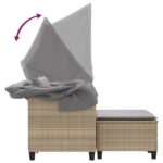 Canapé de jardin 2 places avec auvent et tabourets beige rotin – Image 6
