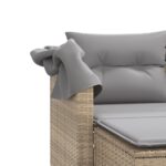 Canapé de jardin 2 places avec auvent et tabourets beige rotin – Image 7