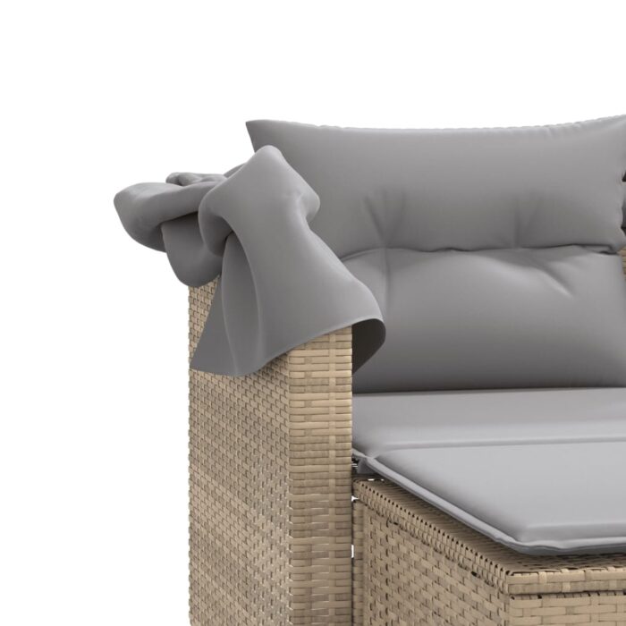 Canapé de jardin 2 places avec auvent et tabourets beige rotin – Image 7