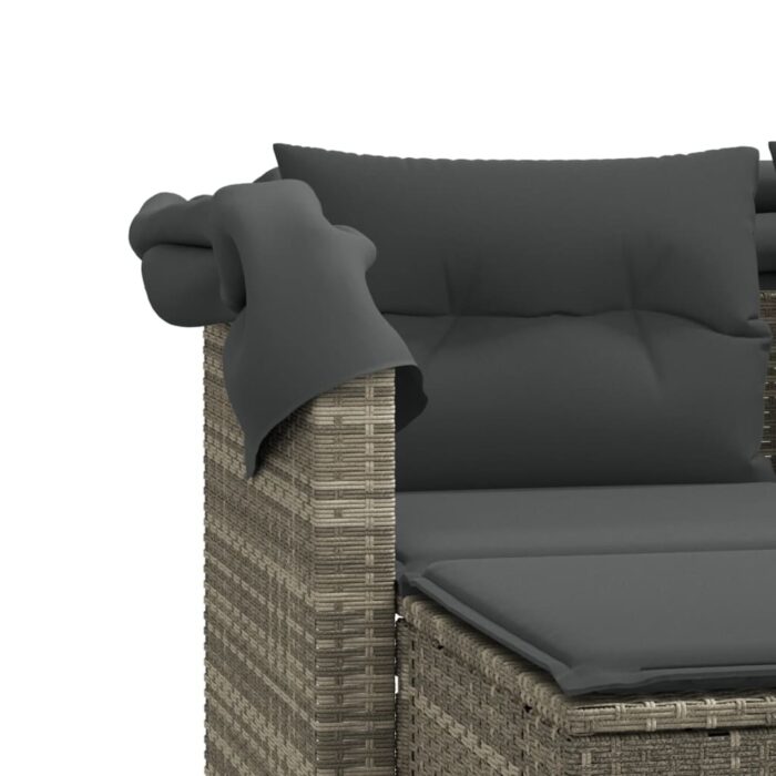 Canapé de jardin 2 places et auvent tabourets gris clair rotin – Image 7