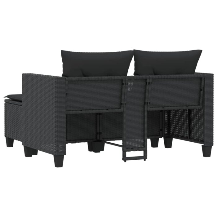 Canapé de jardin 2 places avec tabourets noir résine tressée – Image 4