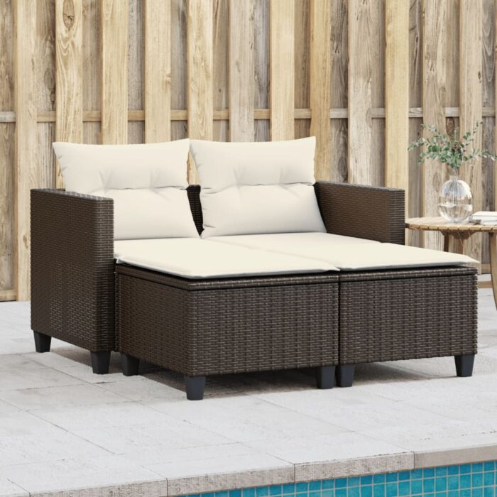 VXL8721012312333_m_en_hd_1.jpg Canapé de jardin 2 places avec tabourets marron résine tressée – Image 1