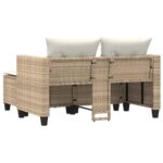 Canapé de jardin 2 places avec tabourets beige résine tressée – Image 4