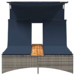 Chaise longue double avec auvent et coussins en polyrotin gris – Image 3