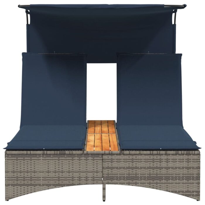 Chaise longue double avec auvent et coussins en polyrotin gris – Image 3