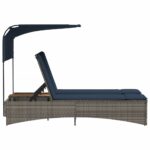 Chaise longue double avec auvent et coussins en polyrotin gris – Image 4