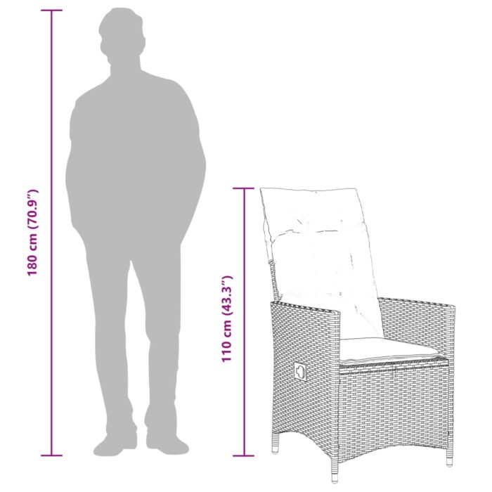 Chaise de jardin inclinable avec coussins en résine tressée grise – Image 8