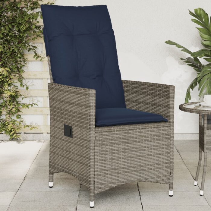 Chaise de jardin inclinable avec coussins en résine tressée grise – Image 1