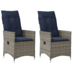Lot de 2 chaises de jardin inclinables avec coussins en résine tressée grise