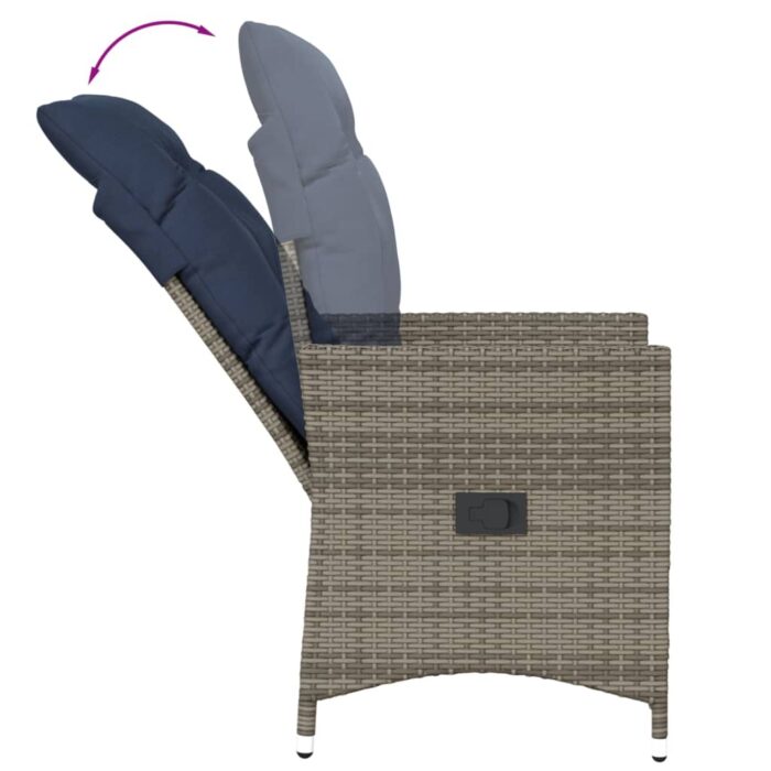 Lot de 2 chaises de jardin inclinables avec coussins en résine tressée grise – Image 6