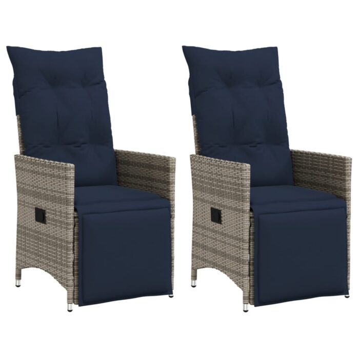 Lot de 2 chaises de jardin inclinables avec coussins en résine tressée grise – Image 1