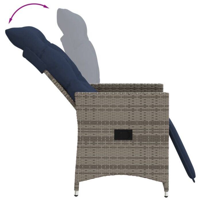 Lot de 2 chaises de jardin inclinables avec coussins en résine tressée grise – Image 6