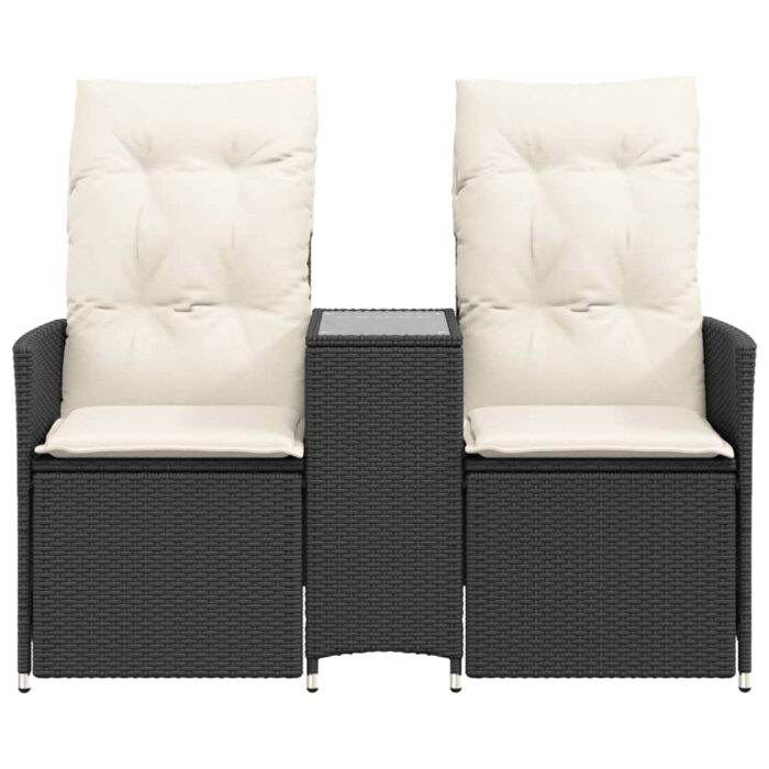 Canapé de jardin inclinable 2 places avec table noir poly rotin – Image 2