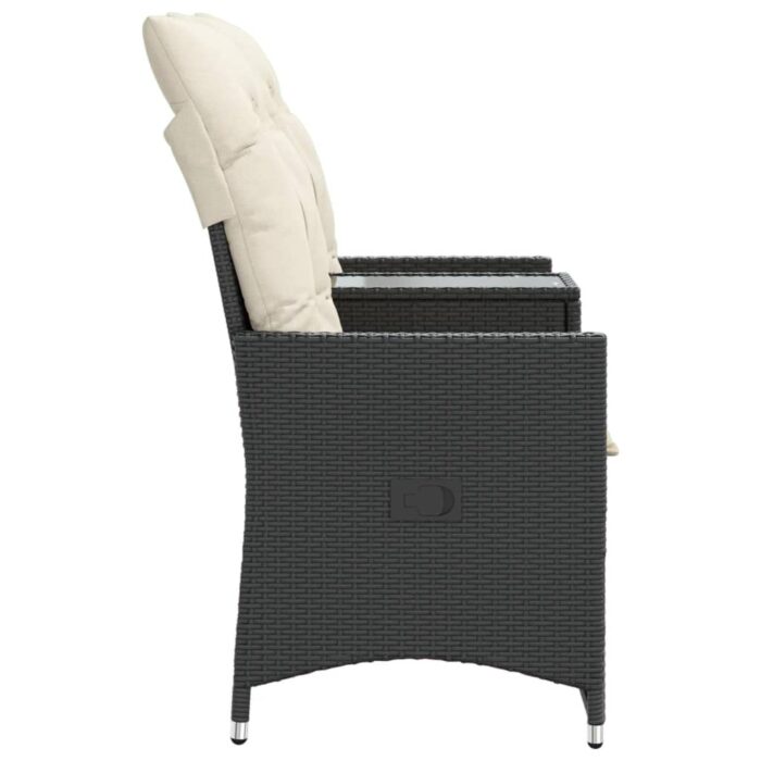 Canapé de jardin inclinable 2 places avec table noir poly rotin – Image 3