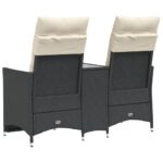 Canapé de jardin inclinable 2 places avec table noir poly rotin – Image 4