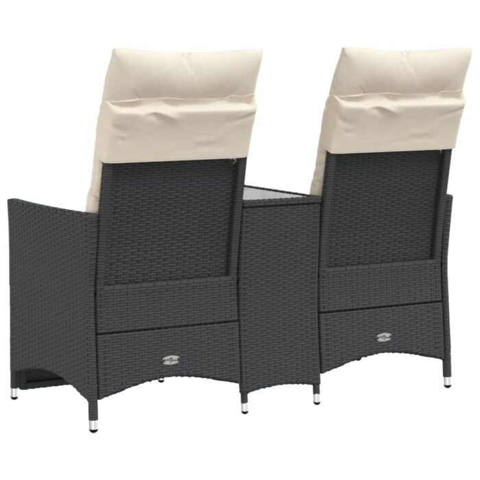 Canapé de jardin inclinable 2 places avec table noir poly rotin – Image 4