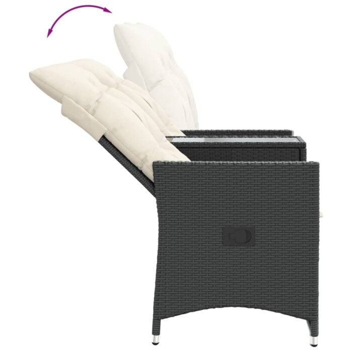 Canapé de jardin inclinable 2 places avec table noir poly rotin – Image 5