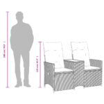 Canapé de jardin inclinable 2 places avec table noir poly rotin – Image 8