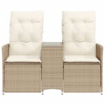 Canapé de jardin inclinable 2 places avec table beige rotin – Image 2