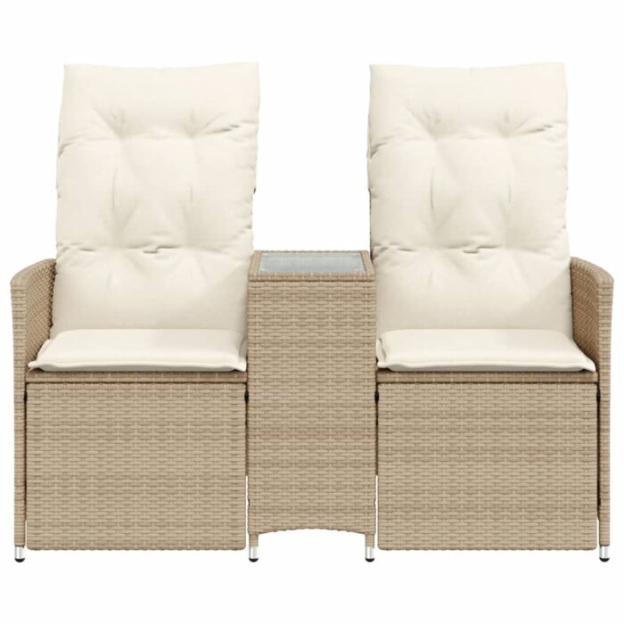 Canapé de jardin inclinable 2 places avec table beige rotin – Image 2