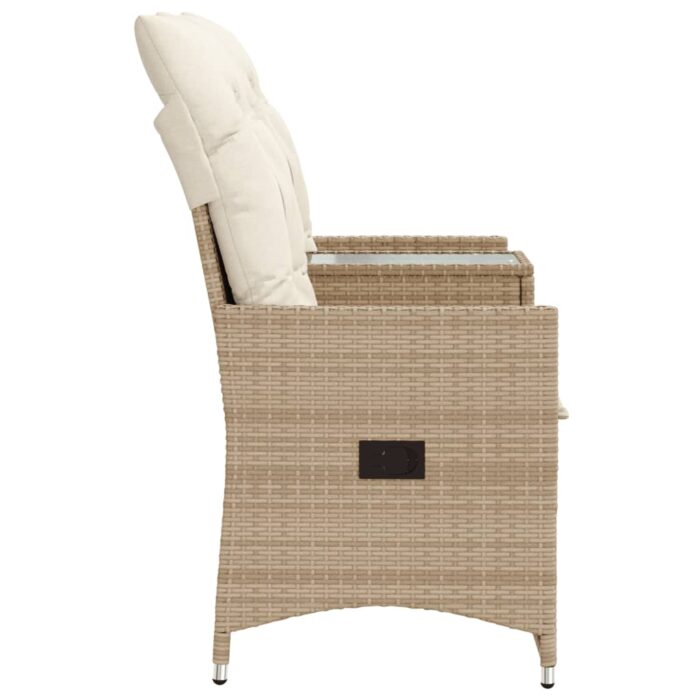 Canapé de jardin inclinable 2 places avec table beige rotin – Image 3