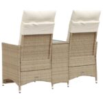 Canapé de jardin inclinable 2 places avec table beige rotin – Image 4
