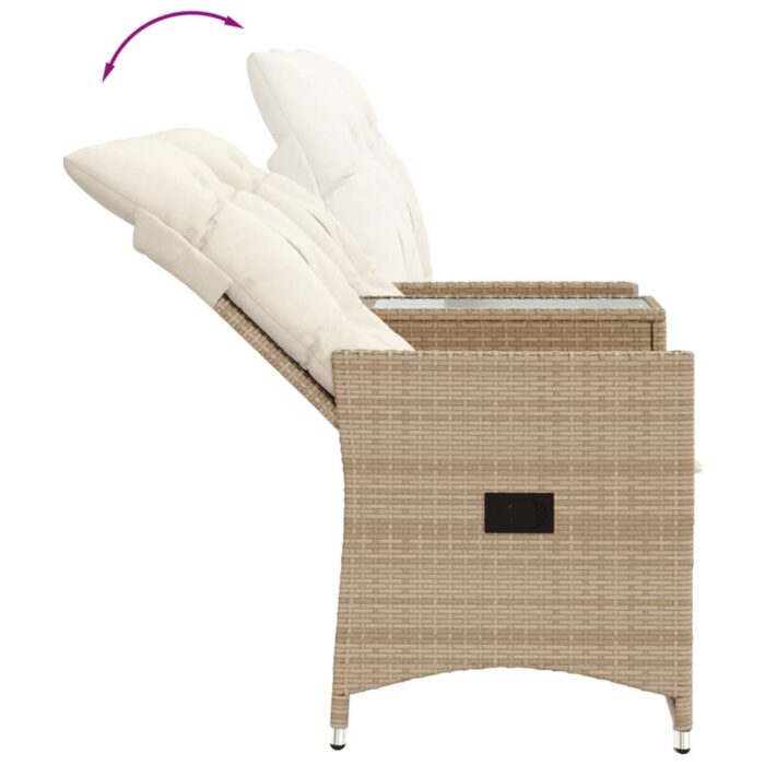 Canapé de jardin inclinable 2 places avec table beige rotin – Image 5