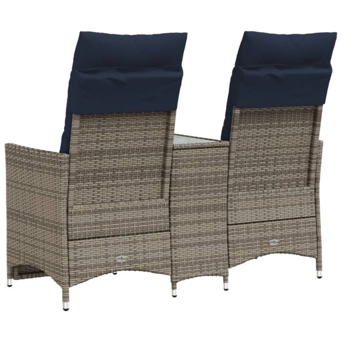 Canapé de jardin inclinable 2 places avec Table en résine tressée grise – Image 4