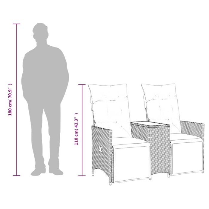 Canapé de jardin inclinable 2 places avec Table en résine tressée grise – Image 8