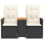 Canapé de jardin inclinable 2 places avec table noir poly rotin – Image 2