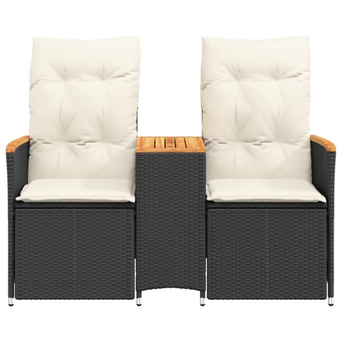 Canapé de jardin inclinable 2 places avec table noir poly rotin – Image 2