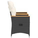 Canapé de jardin inclinable 2 places avec table noir poly rotin – Image 3