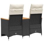 Canapé de jardin inclinable 2 places avec table noir poly rotin – Image 4