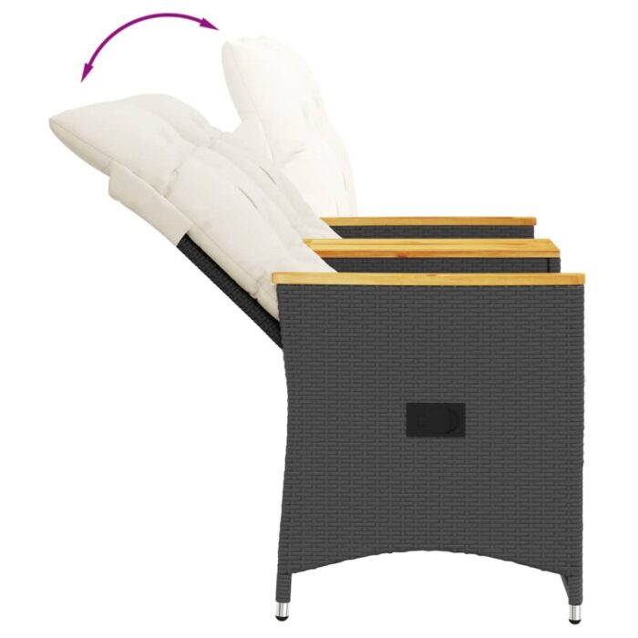 Canapé de jardin inclinable 2 places avec table noir poly rotin – Image 5