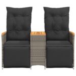 Canapé de jardin inclinable 2 places avec table gris poly rotin – Image 2