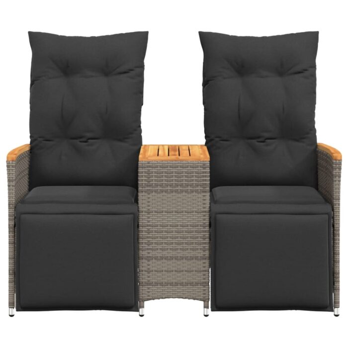 Canapé de jardin inclinable 2 places avec table gris poly rotin – Image 2