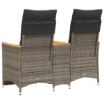Canapé de jardin inclinable 2 places avec table gris poly rotin – Image 3