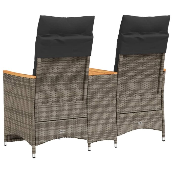 Canapé de jardin inclinable 2 places avec table gris poly rotin – Image 3
