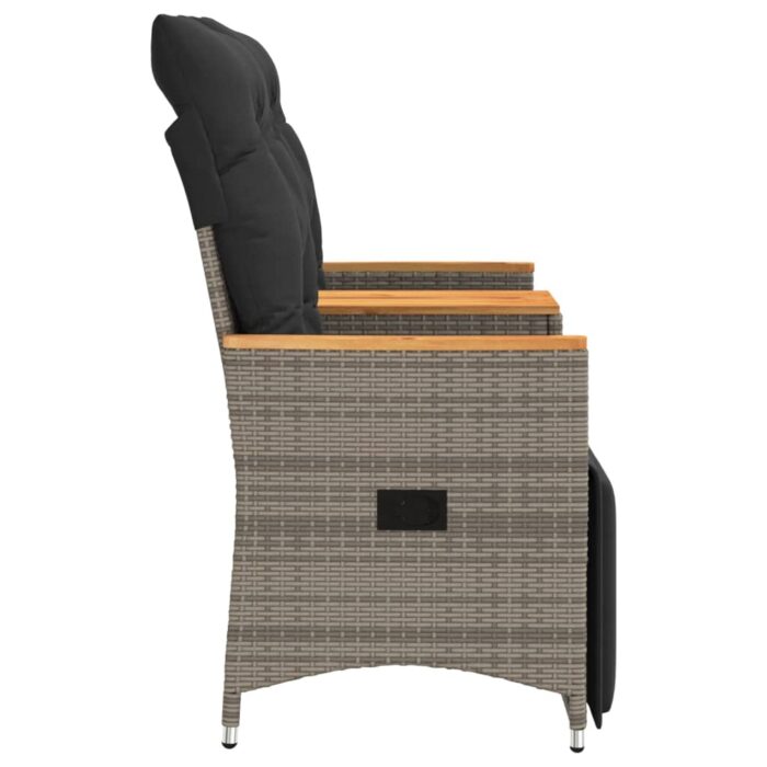 Canapé de jardin inclinable 2 places avec table gris poly rotin – Image 5